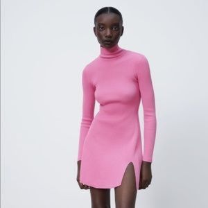 Zara knit mini dress pink (size M)
